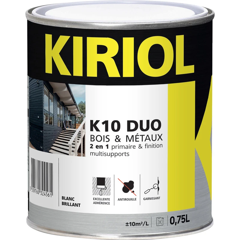 Peinture Bois & Métaux Brillant K10 DUO Kiriol 0,75L Blanc 1 Peinture Bois & Métaux Brillant K10 DUO Kiriol 0,75L Blanc