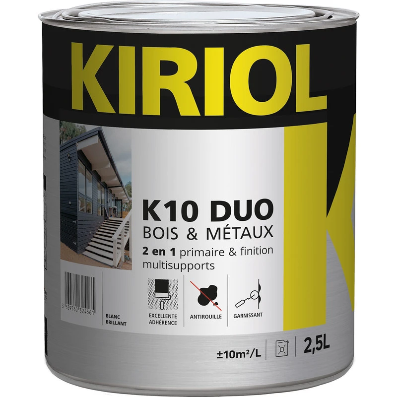 Peinture Bois & Métaux Brillant K10 DUO Kiriol 2,5L Blanc 1 Peinture Bois & Métaux Brillant K10 DUO Kiriol 2,5L Blanc