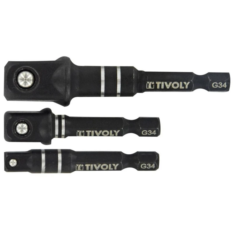 Adapteur à Douilles Hexa 6,35mm Impact Tivoly 3 Pcs -1/4",3/8",1/2" 1 Adapteur à Douilles Hexa 6,35mm Impact Tivoly 3 Pcs -1/4",3/8",1/2"