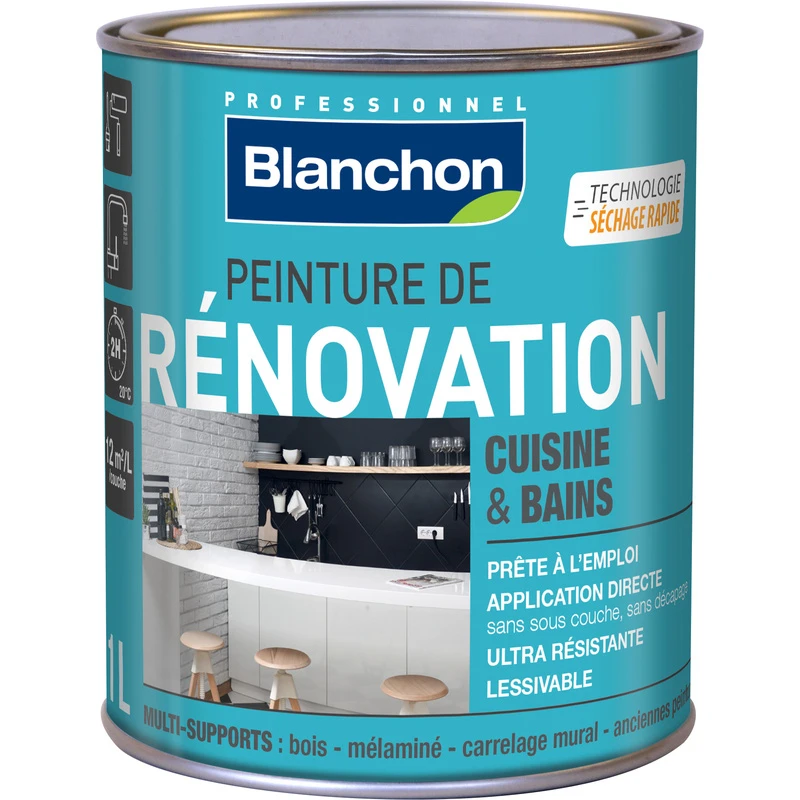 Peinture De Rénovation Satinée Cuisine & Bains Blanchon 1L Anthracite 1 Peinture De Rénovation Satinée Cuisine & Bains Blanchon 1L Anthracite